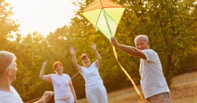 Senioren haben Spaß beim Drachen steigen