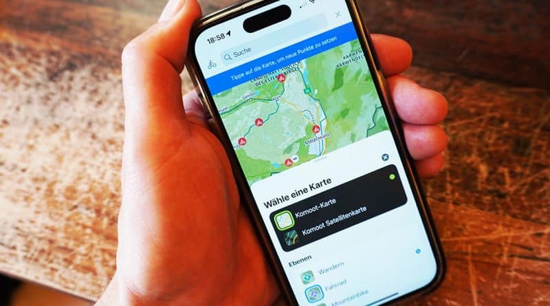Routenplanung mit der Komoot-App, wie hier mit der Premium-Funktion "Sportspezifische Karten"
