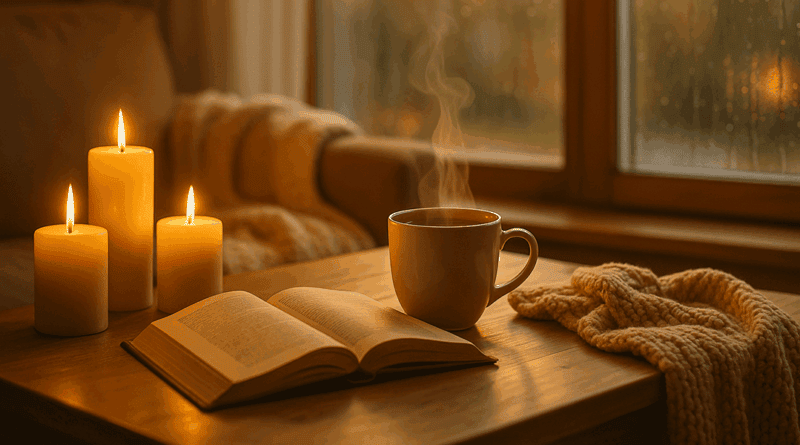 Einmuckeln und entschleunigen mit Kerzen, Tee und einem Buch
