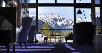 Blick aus dem Hotel auf die Bergwelt rund um Schwangau.
